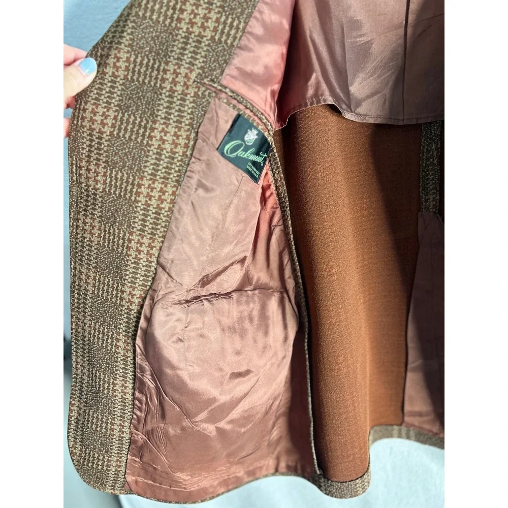 Oakmont Vintage Mens Brown Plaid Two Button Blazer Sport Coat size 44S see pics